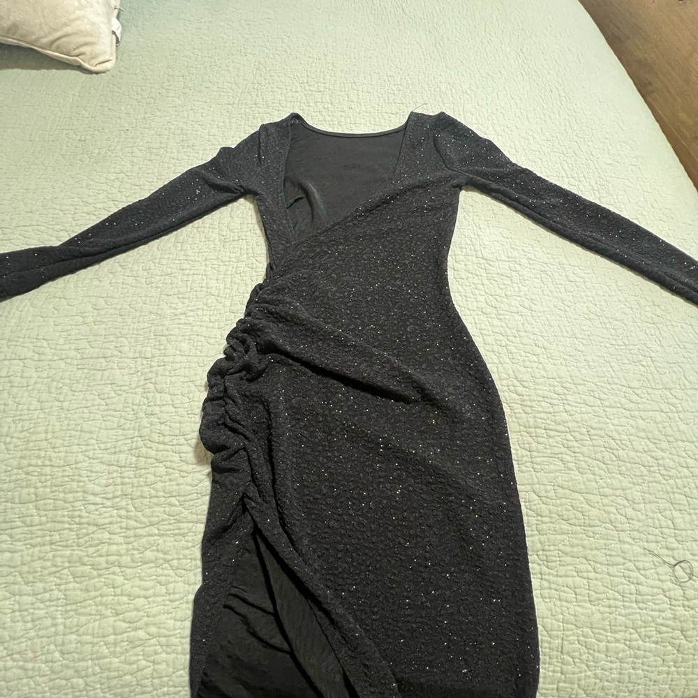 Windsor Black Ruched Long Sleeve Bodycon Dress